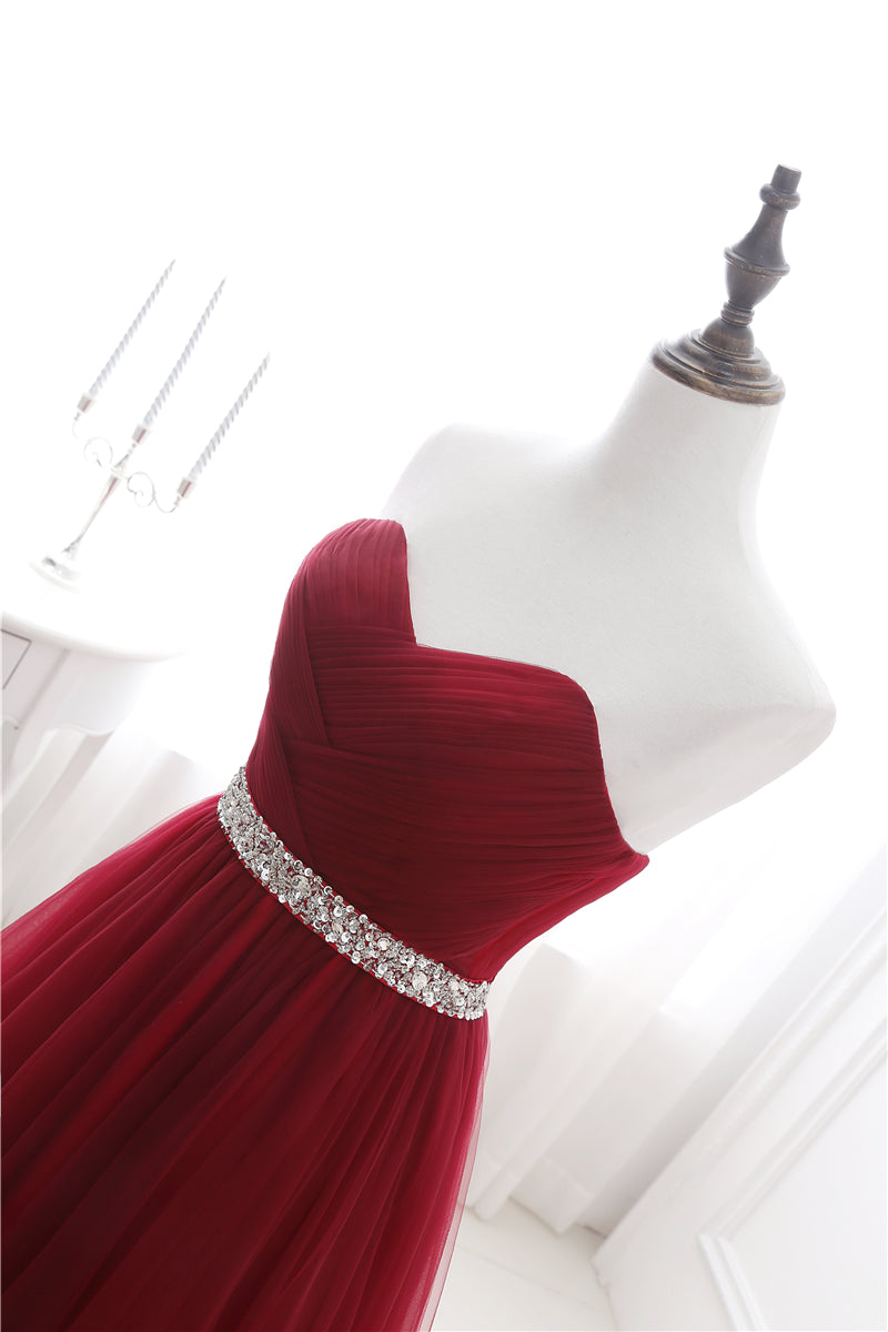 Graceful A-line Red Evening Dress Strapless Tulle Maxi Dress LFNL0626