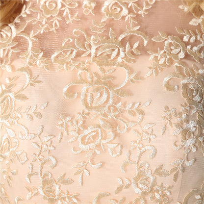 Flowy Champagne Evening Dress Round Neck Chiffon Long Formal Dress LFNL0492