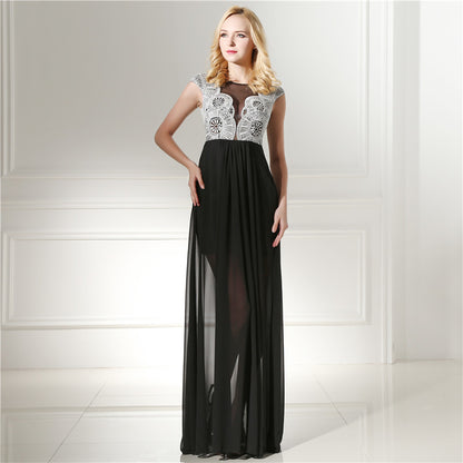 Elegant A-line Black Evening Dress Round Neck Chiffon Long Formal Dress LFNL0488