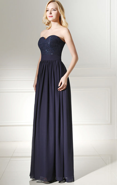 Simple A-line Blue Evening Dress Sweatheart Neck Chiffon Long Formal Dress LFNL0483