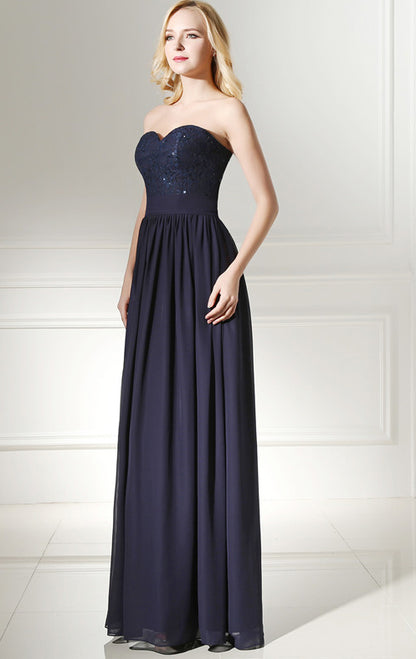 Simple A-line Blue Evening Dress Sweatheart Neck Chiffon Long Formal Dress LFNL0483
