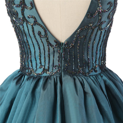 Feminine A-line Green Homecoming Dress High Collar Satin&Beads Short Formal Dress LFNG0038