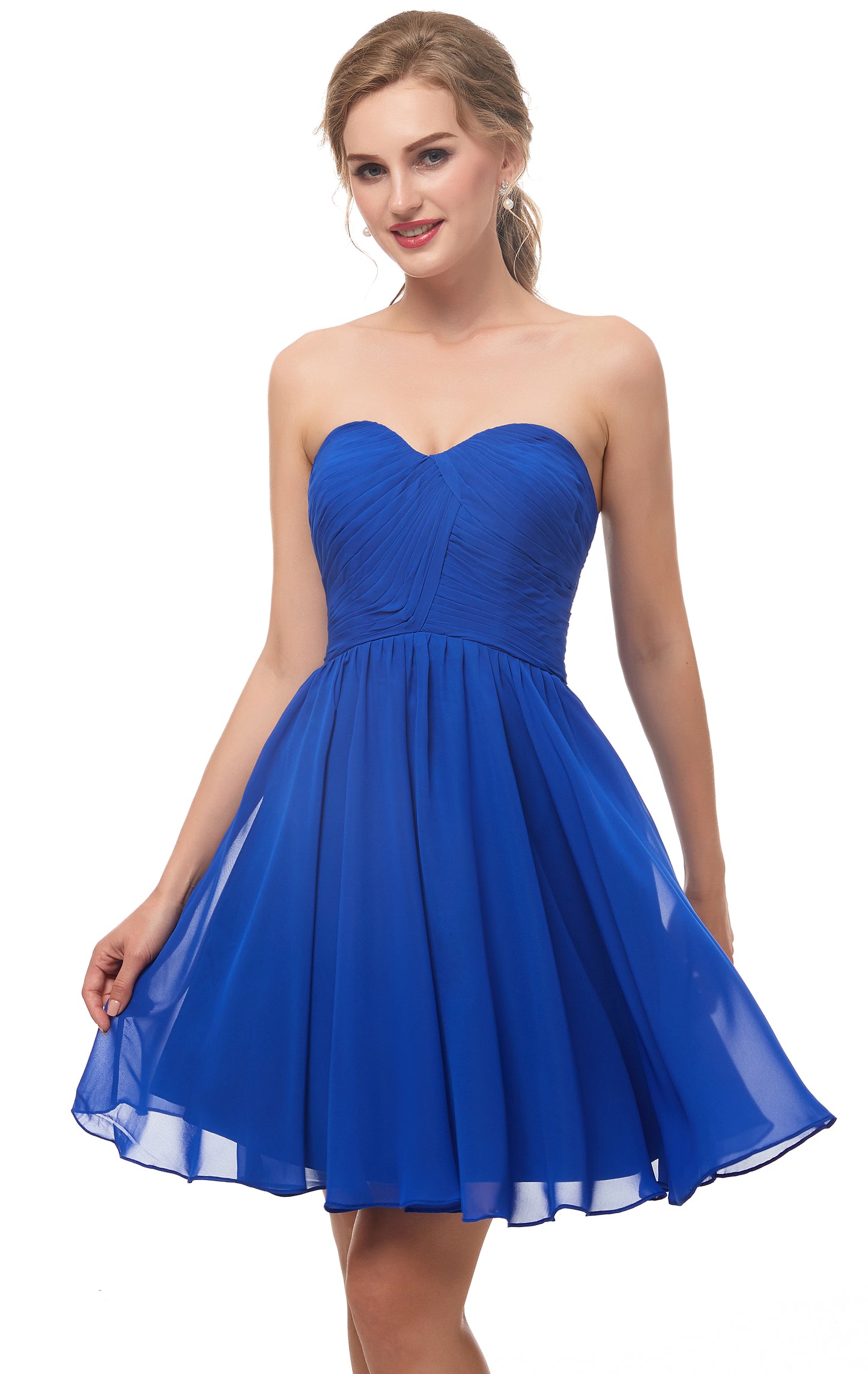 Elegant A-line Navy Blue Evening Dress Strapless Chiffon Short Formal Dress LFNL0532-1