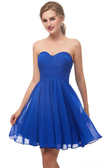 Elegant A-line Navy Blue Evening Dress Strapless Chiffon Short Formal Dress LFNL0532-1