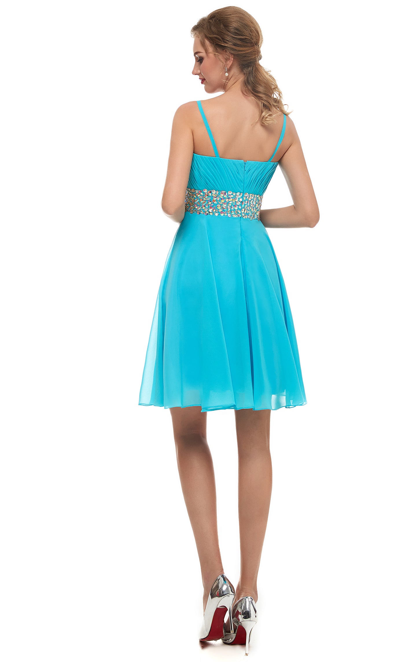 Timeless A-line Blue Evening Dress Straps Chiffon Short Formal Dress LFNL0530