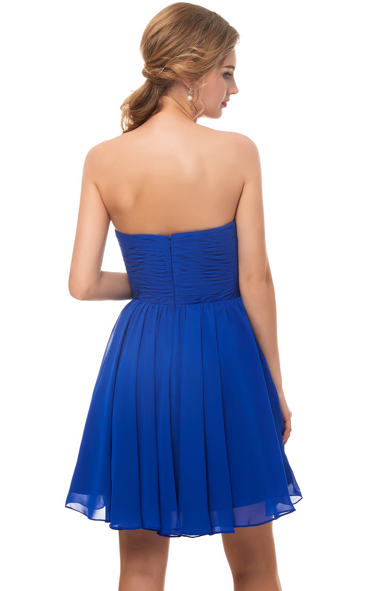 Elegant A-line Navy Blue Evening Dress Strapless Chiffon Short Formal Dress LFNL0532-1