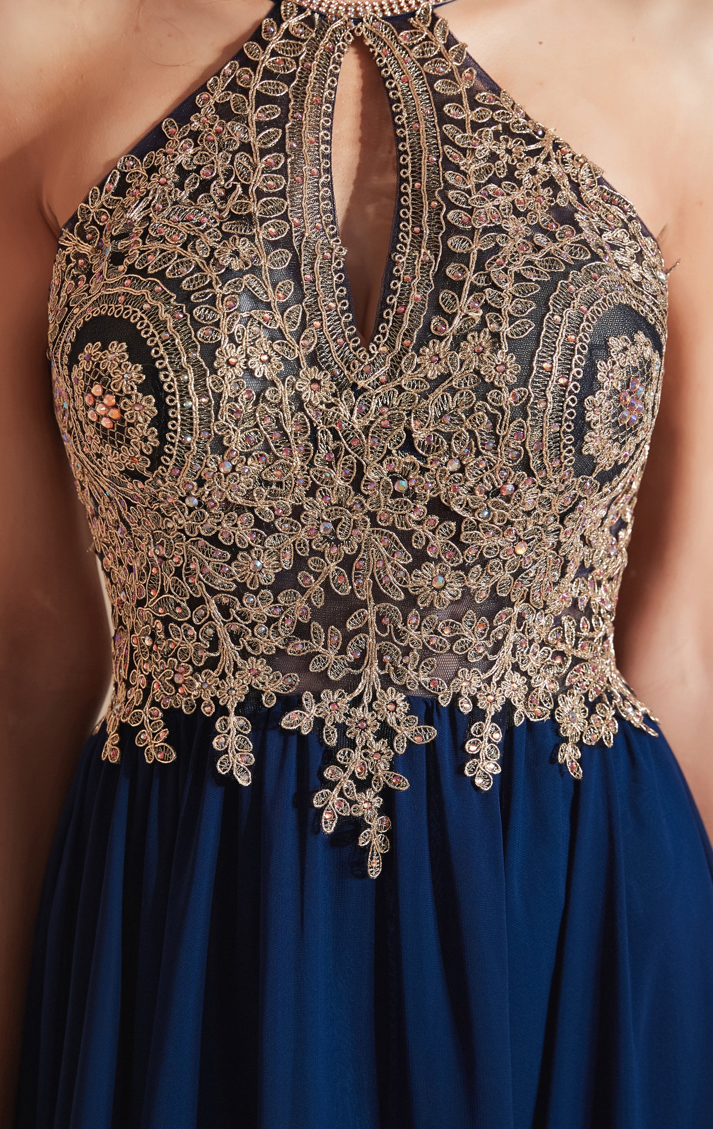 Gorgeous A-line Blue Evening Dress Halter Chiffon Long Formal Dress LFNL0535