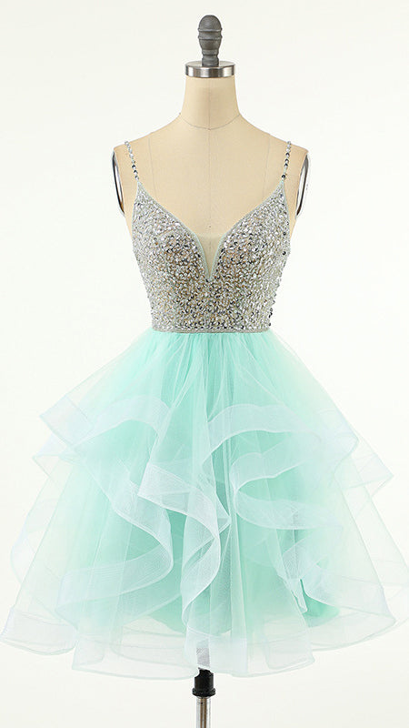 2026 A-line Green Homecoming Dress Straps Stretch mesh Maxi Dress LFNL0663