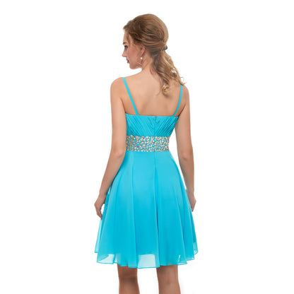 Timeless A-line Blue Evening Dress Straps Chiffon Short Formal Dress LFNL0530