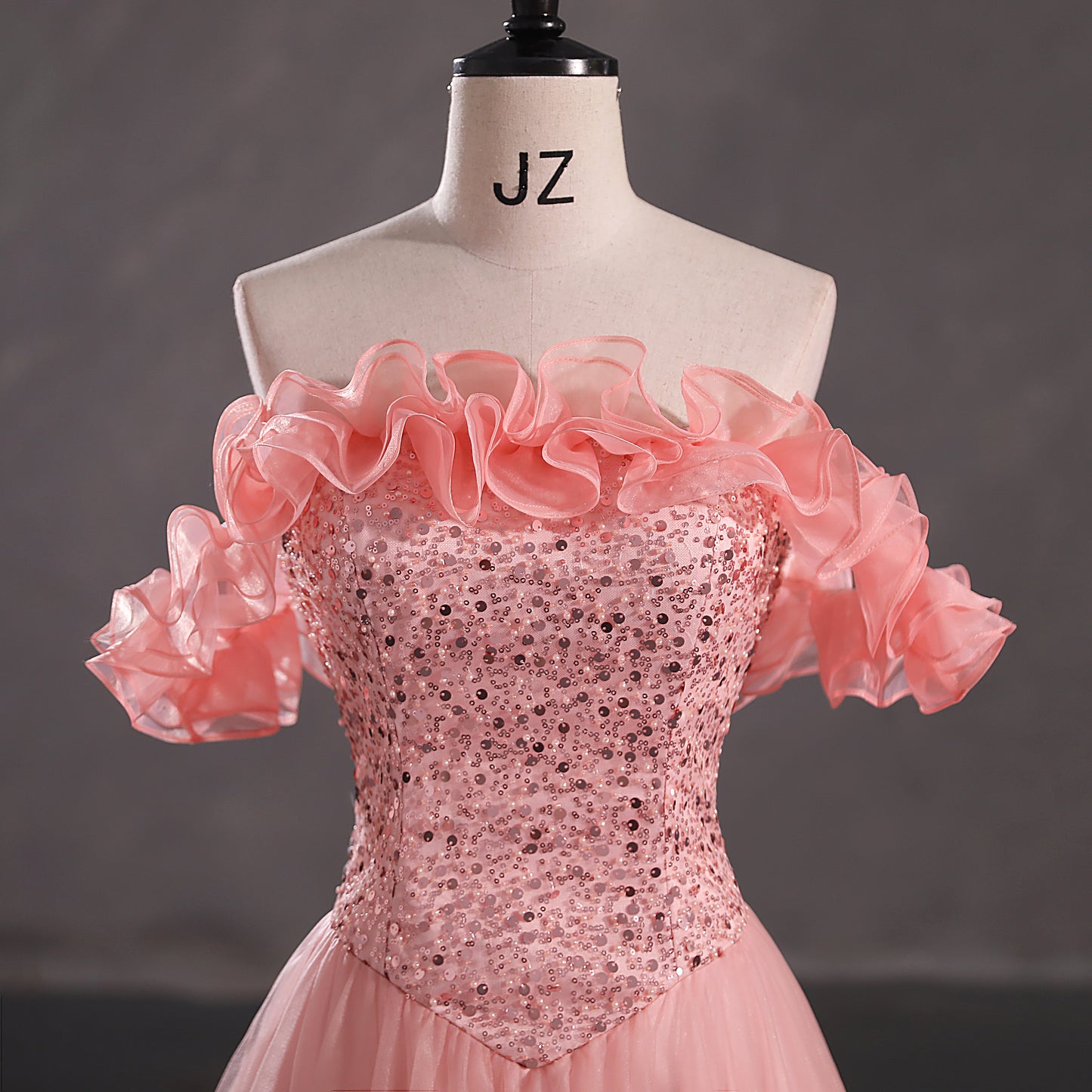 Stunning A-line Pink Evening Dress Off the Shoulder Tulle Long Formal Dress LFNL0628