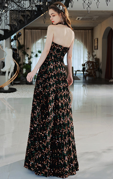Lightweight A-line Black Evening Dress Strapless Sequins Maxi Dress LFNL0640
