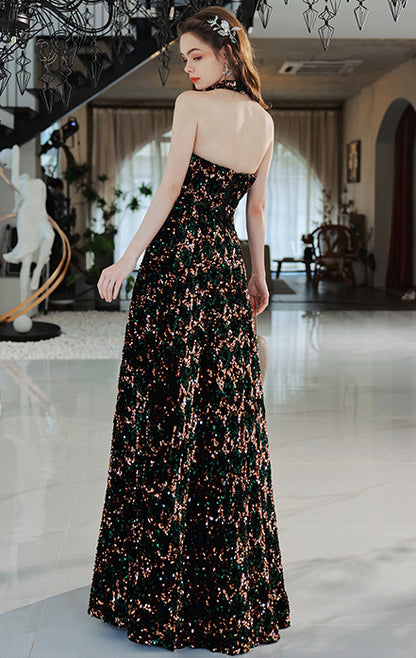 Lightweight A-line Black Evening Dress Strapless Sequins Maxi Dress LFNL0640