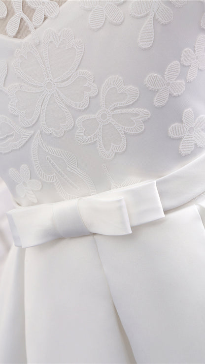 Sweet A-line White Flower Girl Dresses High Collar Lace & Satin Short Gown LFNGA008