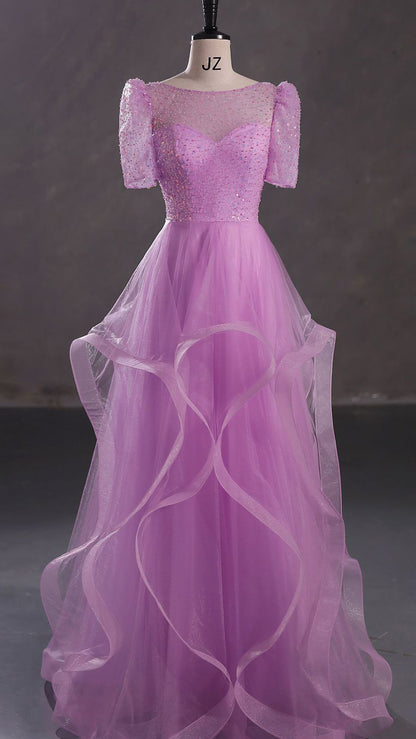 Eye-catching A-line Blue Evening Gowns  Tulle & Sequins Long Formal Dress LFNG0015