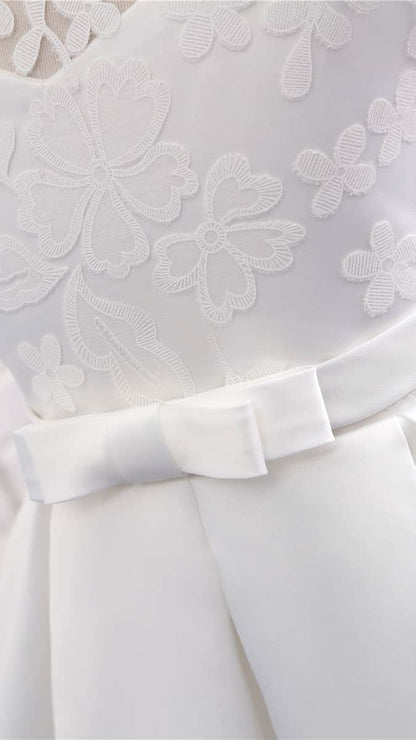 Sweet A-line White Flower Girl Dresses High Collar Lace & Satin Short Gown LFNGA008