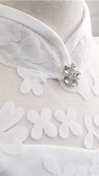 Sweet A-line White Flower Girl Dresses High Collar Lace & Satin Short Gown LFNGA008