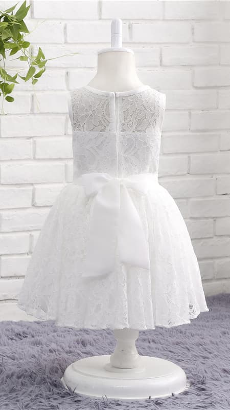 Minimalist A-line White Flower Girl Dresses Round Neck Lace Short Gown LFNGA005