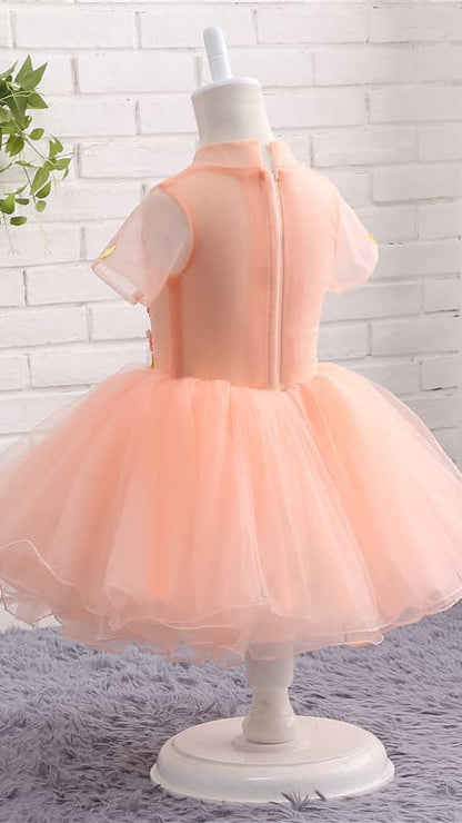 Tailored A-line Orange Flower Girl Dresses Round Neck Tulle Short Gown LFNGA006