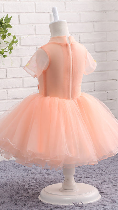 Tailored A-line Orange Flower Girl Dresses Round Neck Tulle Short Gown LFNGA006