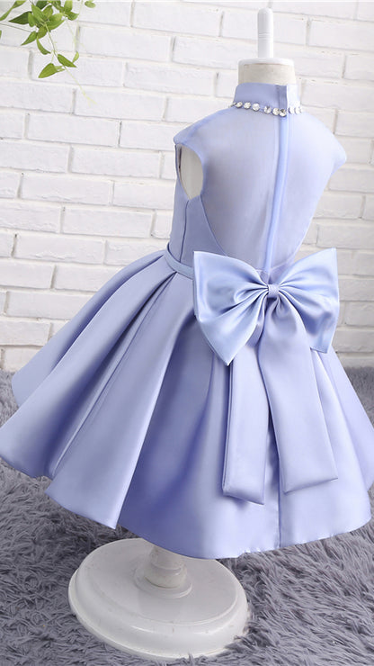 Gentle A-line Purple Flower Girl Dresses High Collar Twill Satin Short Gown LFNGA004