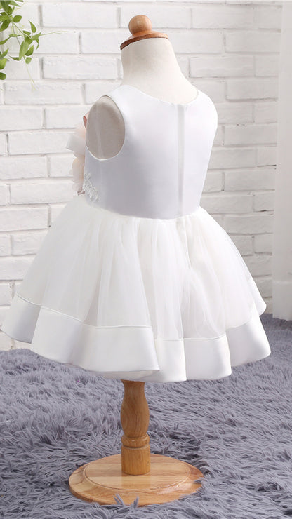 Regal A-line White Flower Girl Dresses Round Neck Tulle & Satin Short Gown LFNGA009