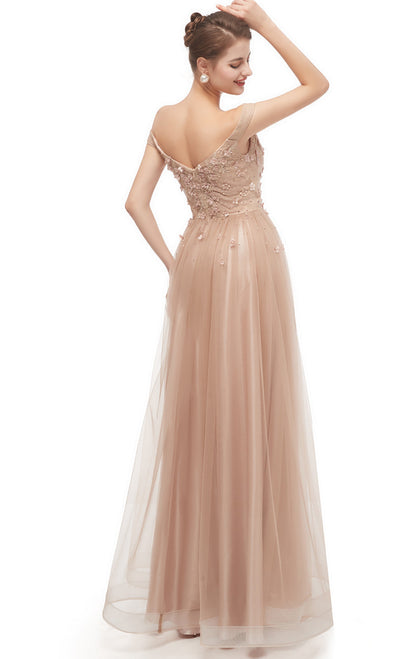 Simple A-line Pink Evening Dress Off the Shoulder Tulle Long Formal Dress LFNL0641