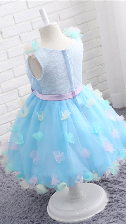 Gorgeous A-line Blue Flower Girl Dresses V Neck Embossed Tulle Short Gown LFNGA003