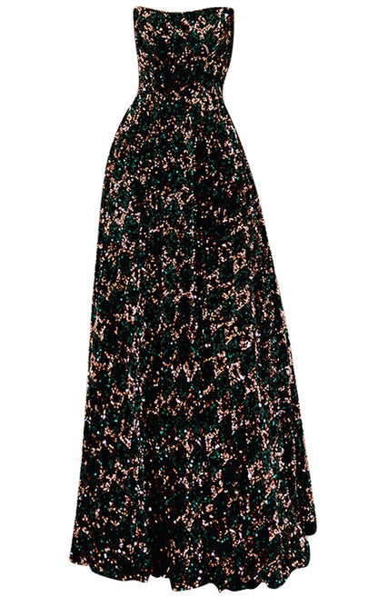 Lightweight A-line Black Evening Dress Strapless Sequins Maxi Dress LFNL0640