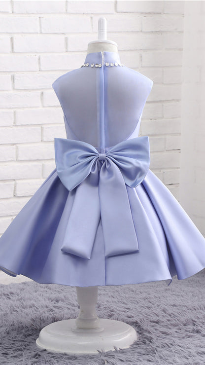 Gentle A-line Purple Flower Girl Dresses High Collar Twill Satin Short Gown LFNGA004