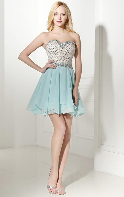 Tailored A-line As Picture Evening Dress Sweetheart Neck Chiffon Short Formal Dress LFNL0487