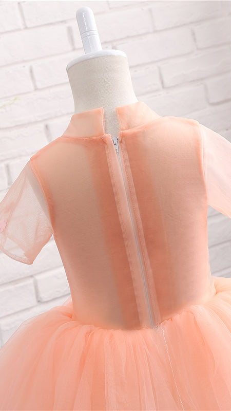 Tailored A-line Orange Flower Girl Dresses Round Neck Tulle Short Gown LFNGA006