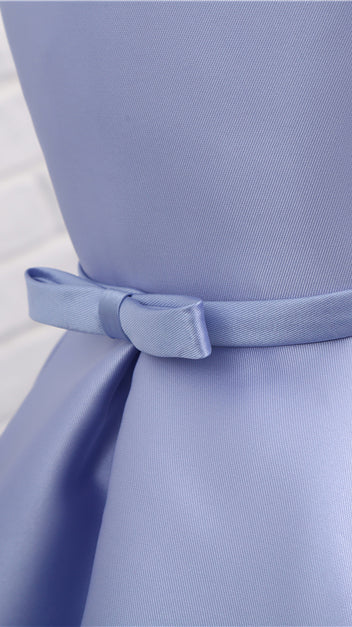 Gentle A-line Purple Flower Girl Dresses High Collar Twill Satin Short Gown LFNGA004