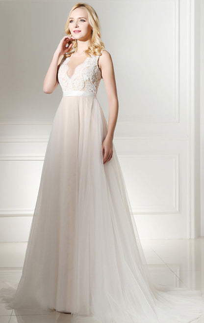 Timeless A-line White Evening Dress Round Neck Chiffon Long Formal Dress LFNL0486