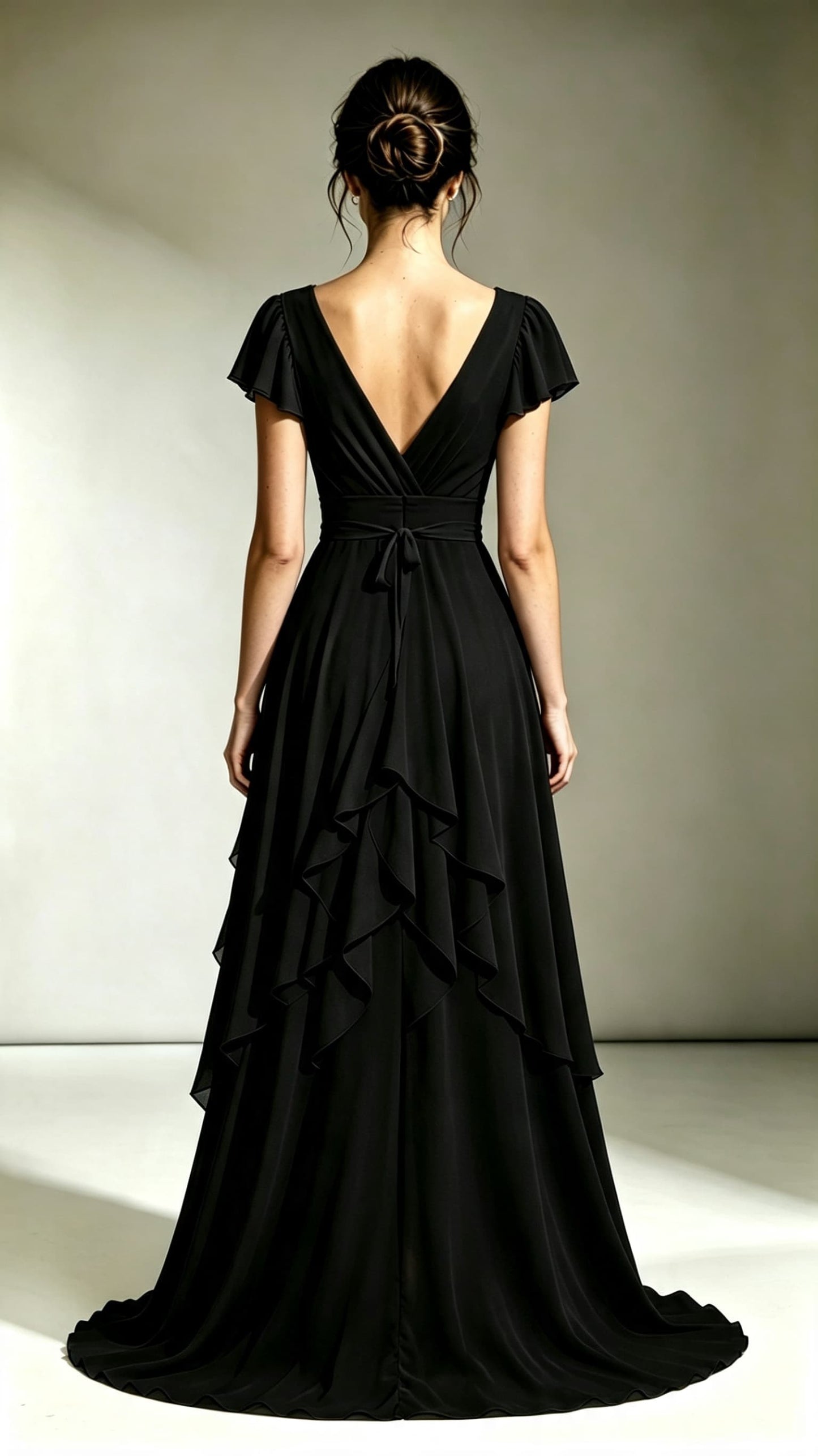 2026 A-line Black Bridesmaid Gowns V Neck Chiffon Maxi Dress LFNL0695