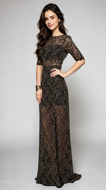 Graceful Mermaid Black Evening Dress Lace Formal Dress LFNC0008