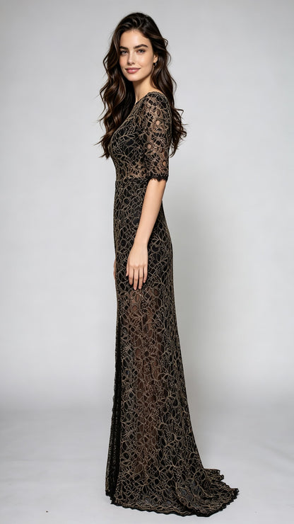 Graceful Mermaid Black Evening Dress Lace Formal Dress LFNC0008