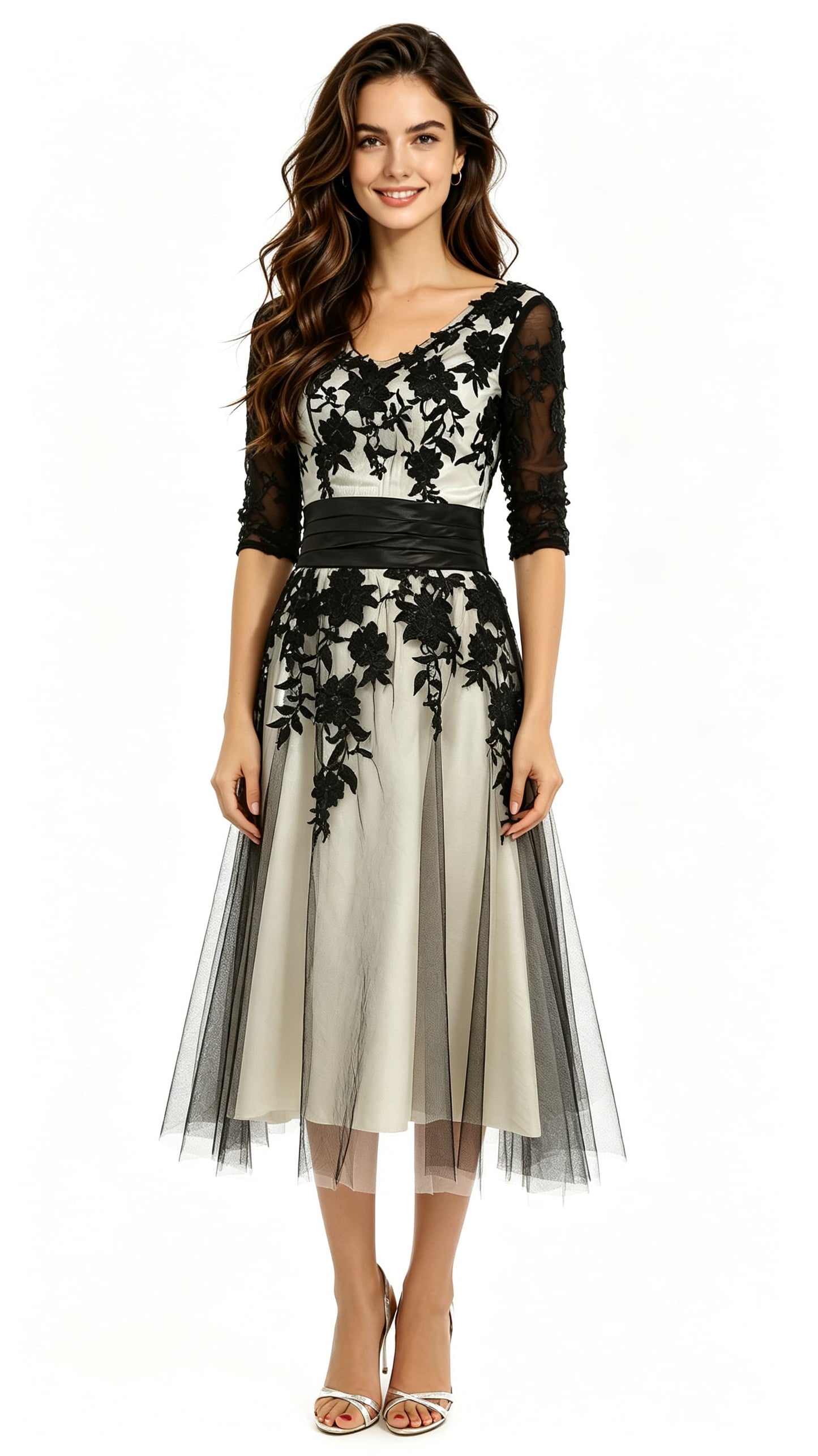2026 A-line Black Evening Gowns V Neck Satin&Lace Short Formal Dress LFNG0027