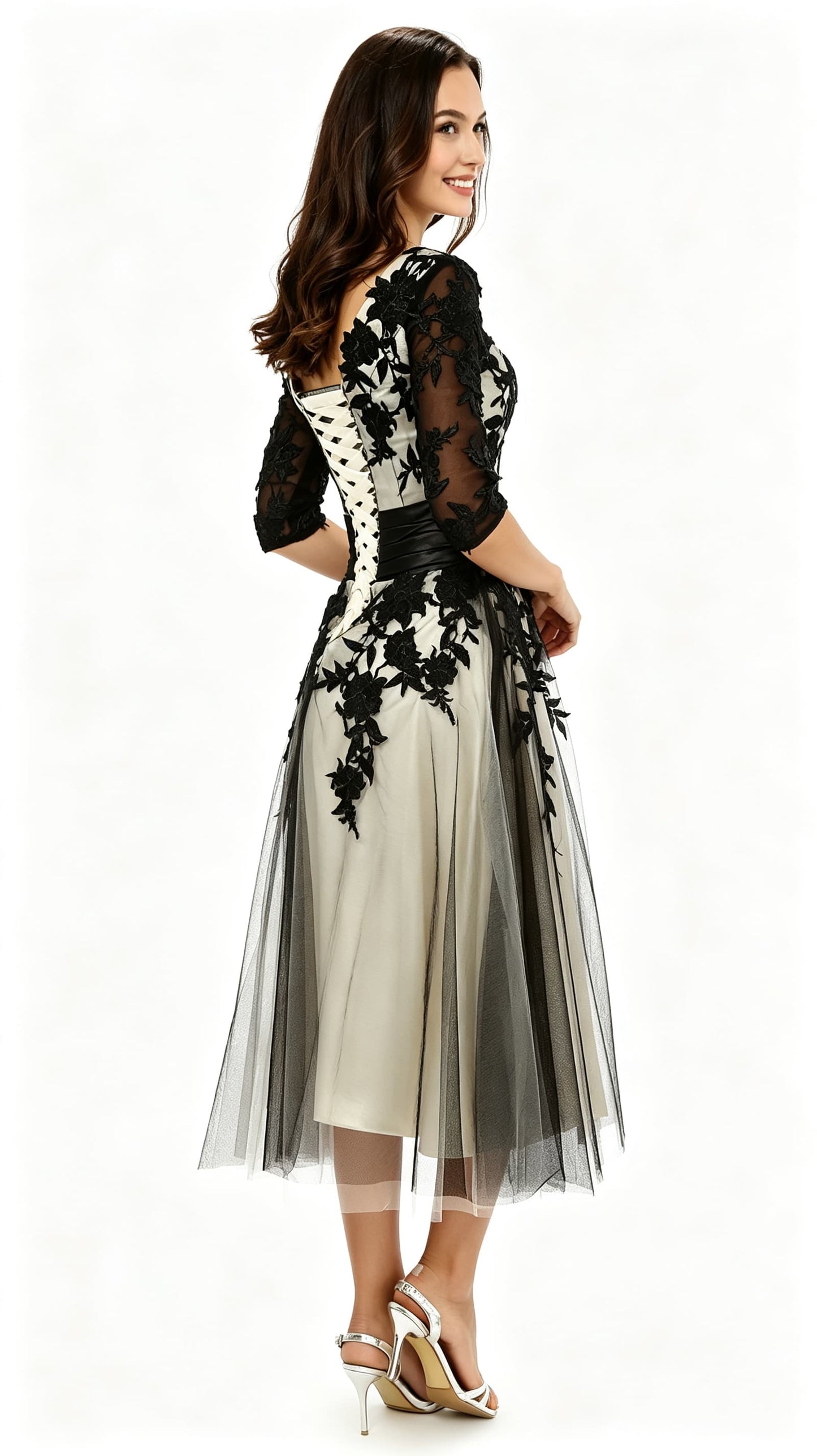 2026 A-line Black Evening Gowns V Neck Satin&Lace Short Formal Dress LFNG0027