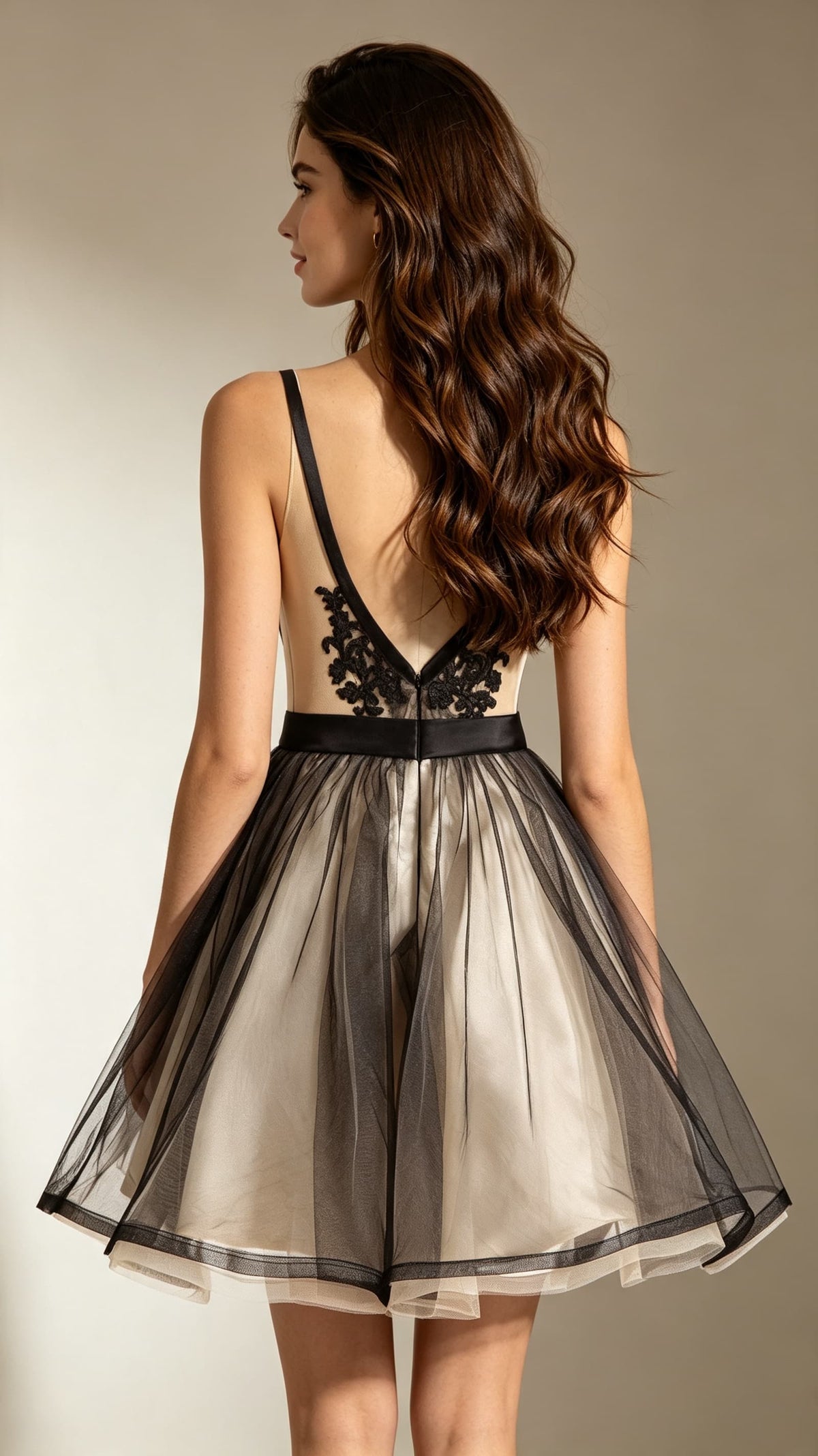 Effortless A-line Black Homecoming Dress V Neck Tulle Short Formal Dress LFNG0037