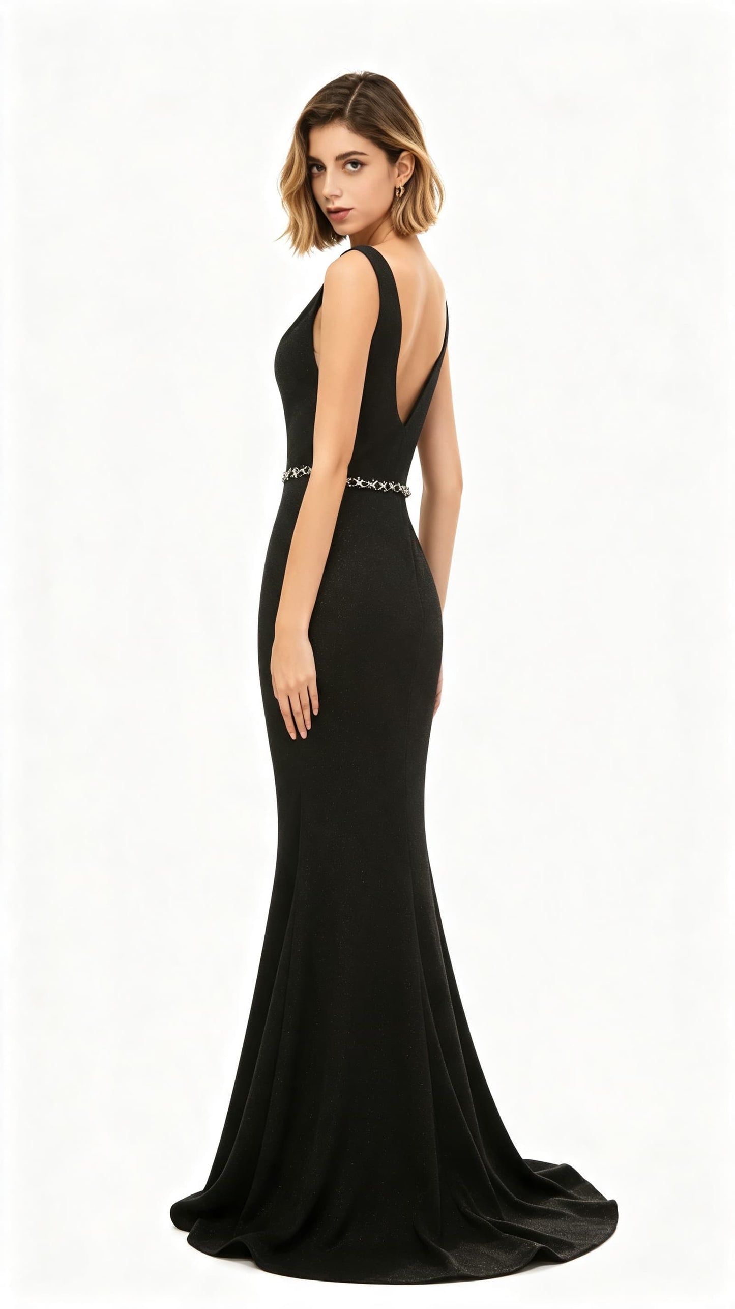 Classy Mermaid Black Evening Dress V Neck Polyester Long Formal Dress LFNL0588