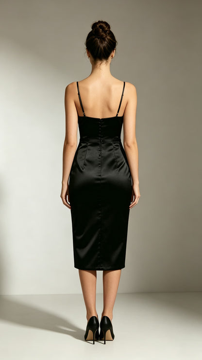 Gorgeous Mermaid Black Cocktail Dress Straps Satin Prom Gowns LFNL0770