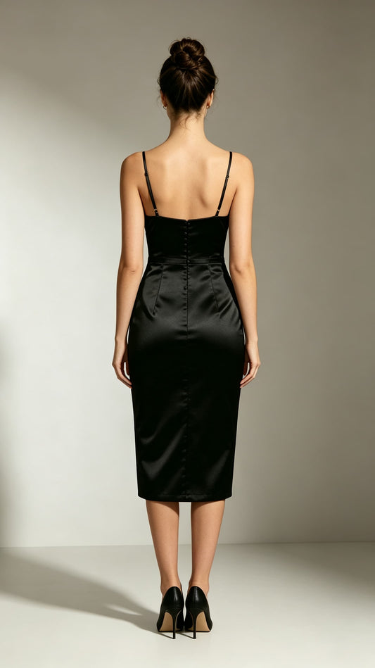 Gorgeous Mermaid Black Cocktail Dress Straps Satin Prom Gowns LFNL0770