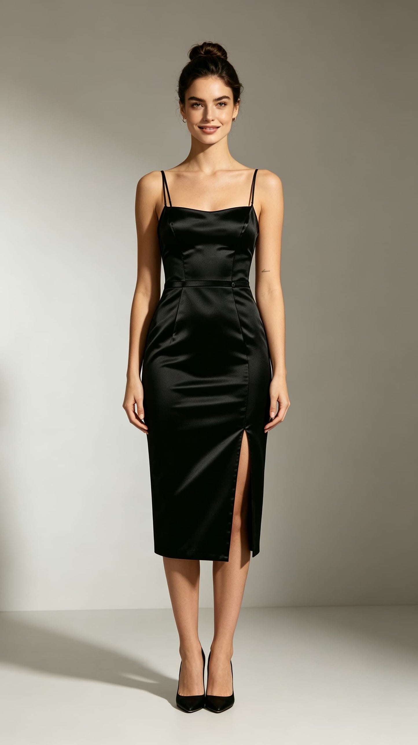 Gorgeous Mermaid Black Cocktail Dress Straps Satin Prom Gowns LFNL0770