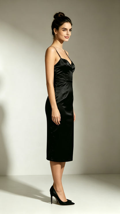 Gorgeous Mermaid Black Cocktail Dress Straps Satin Prom Gowns LFNL0770