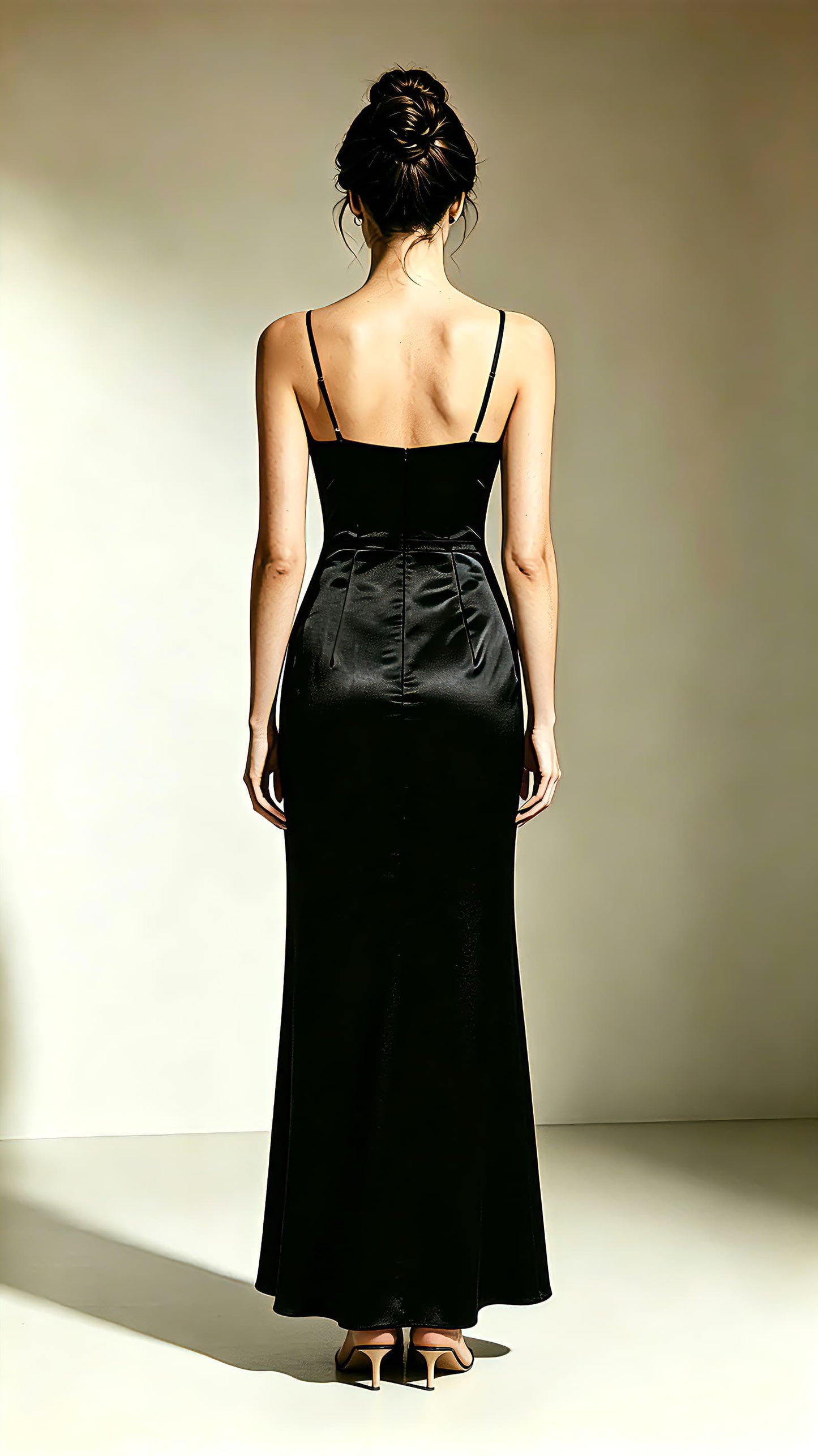 Beautiful tailored Mermaid Black Evening Gowns Straps Satin Maxi Dress LFNL0771