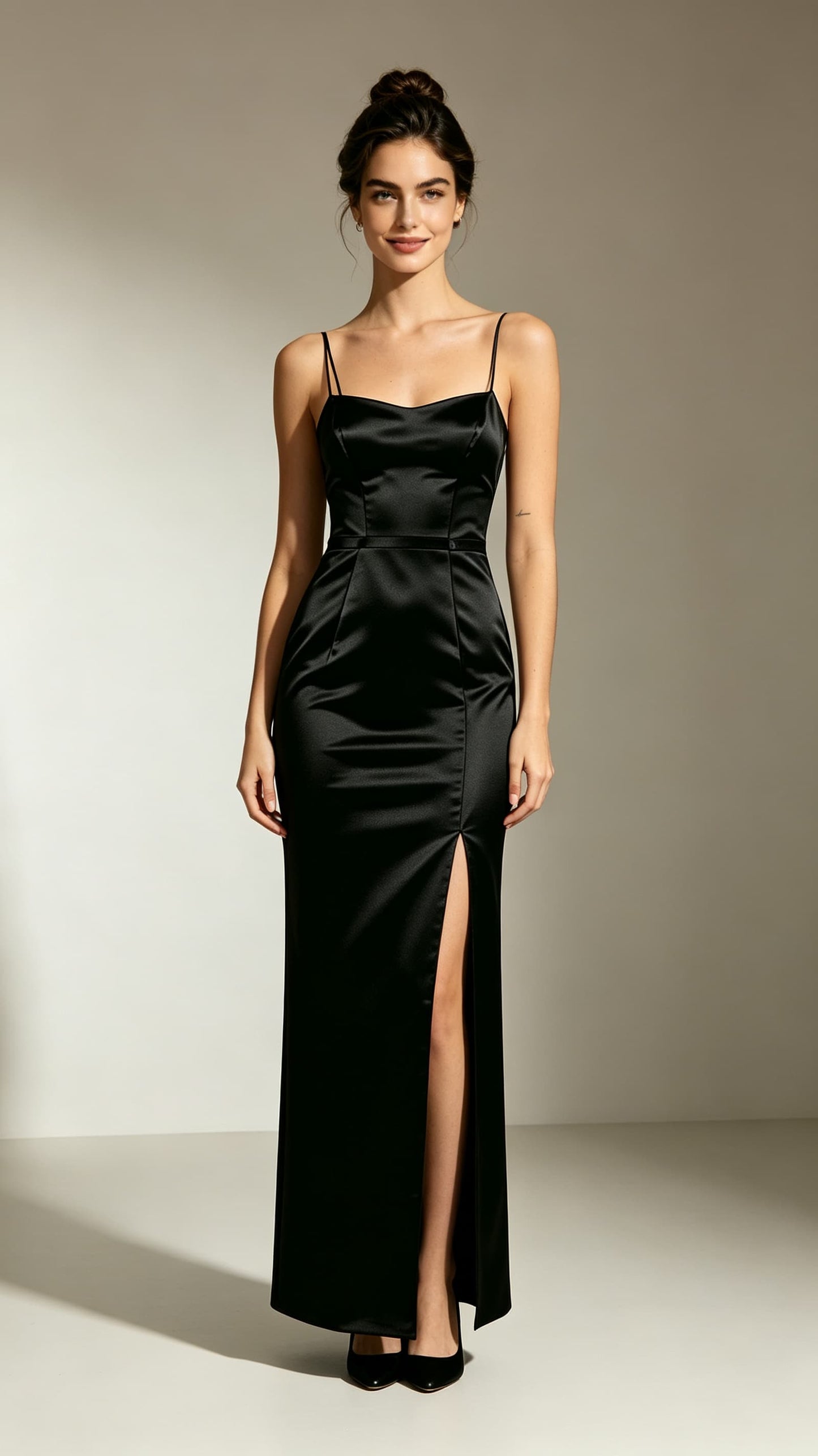 Beautiful tailored Mermaid Black Evening Gowns Straps Satin Maxi Dress LFNL0771