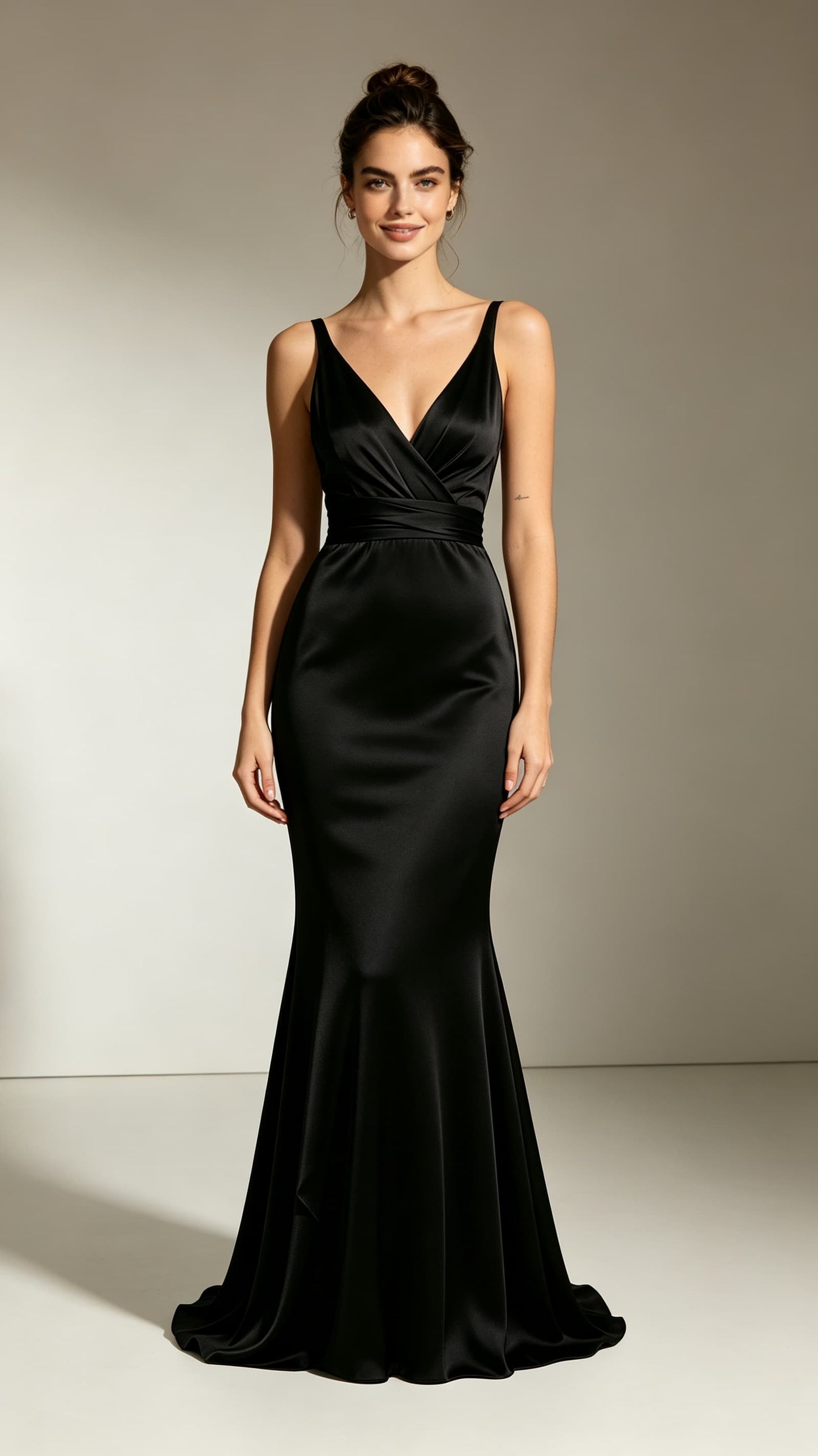 Polished Mermaid Black Evening Gowns V Neck Polyester Prom Gowns LFNL0760
