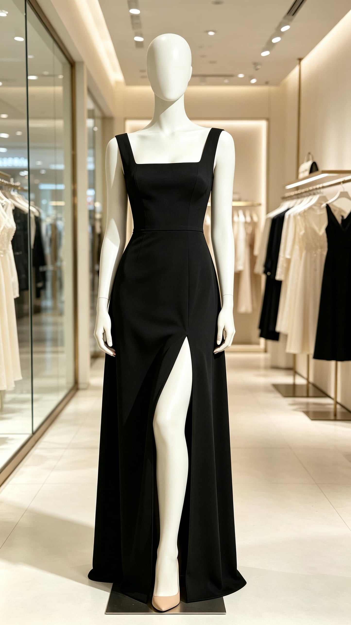 Classy A-line Black Evening Gowns Straps Polyester Maxi Dress LFNL0772