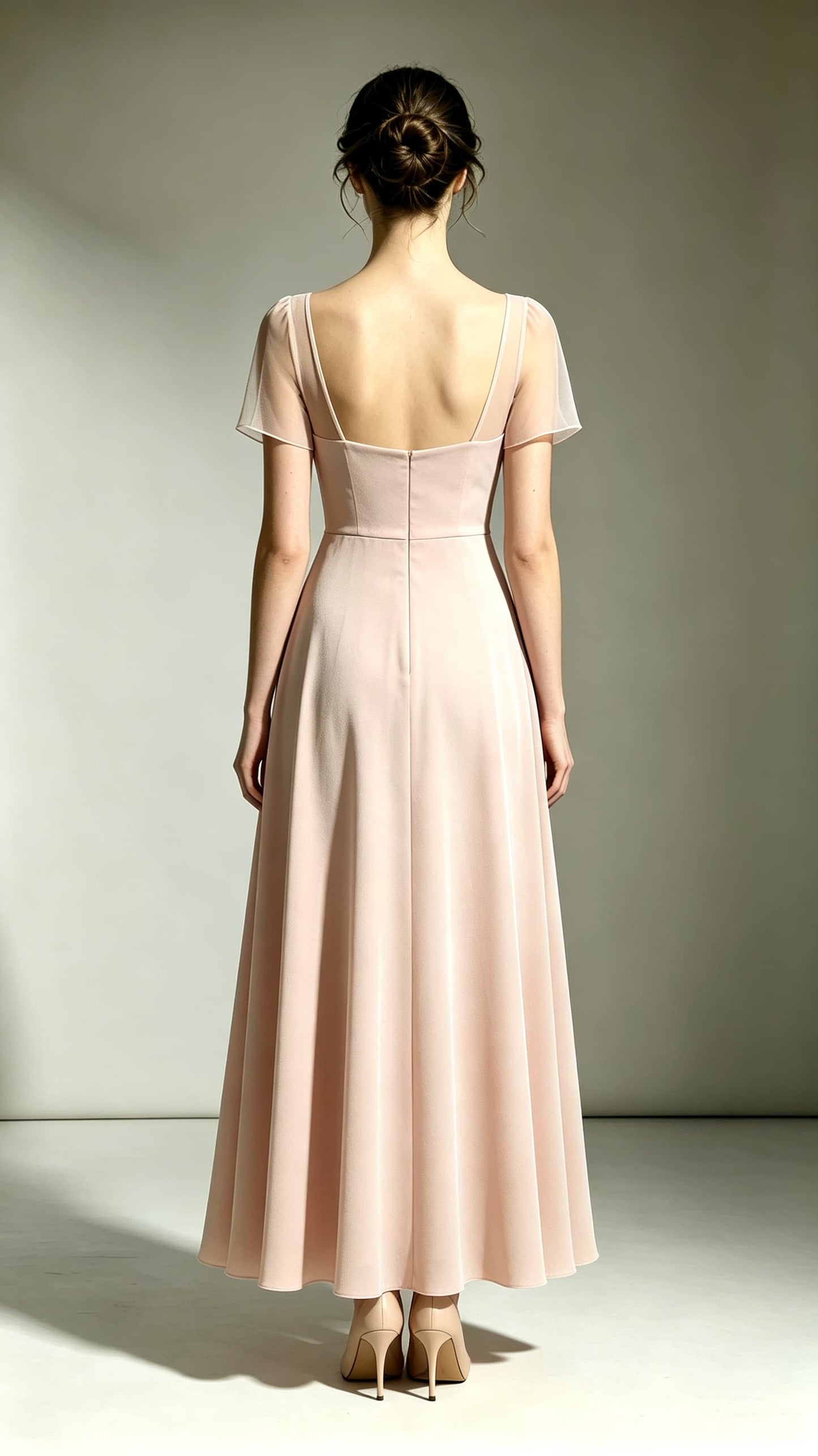 Eye-catching A-line Pink Bridesmaid Gowns V Neck Polyester Long Prom Gowns LFNL0738