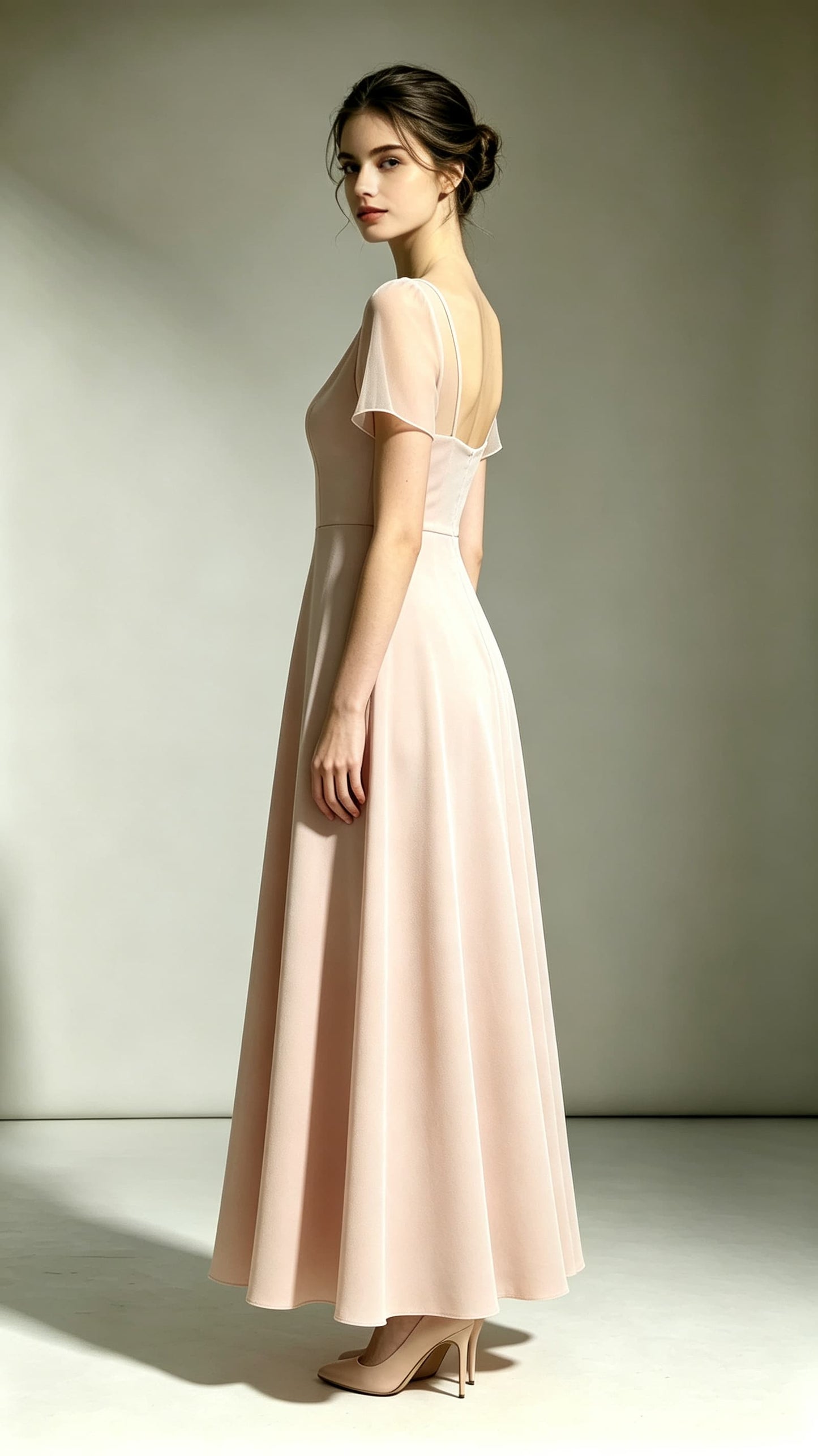 Eye-catching A-line Pink Bridesmaid Gowns V Neck Polyester Long Prom Gowns LFNL0738